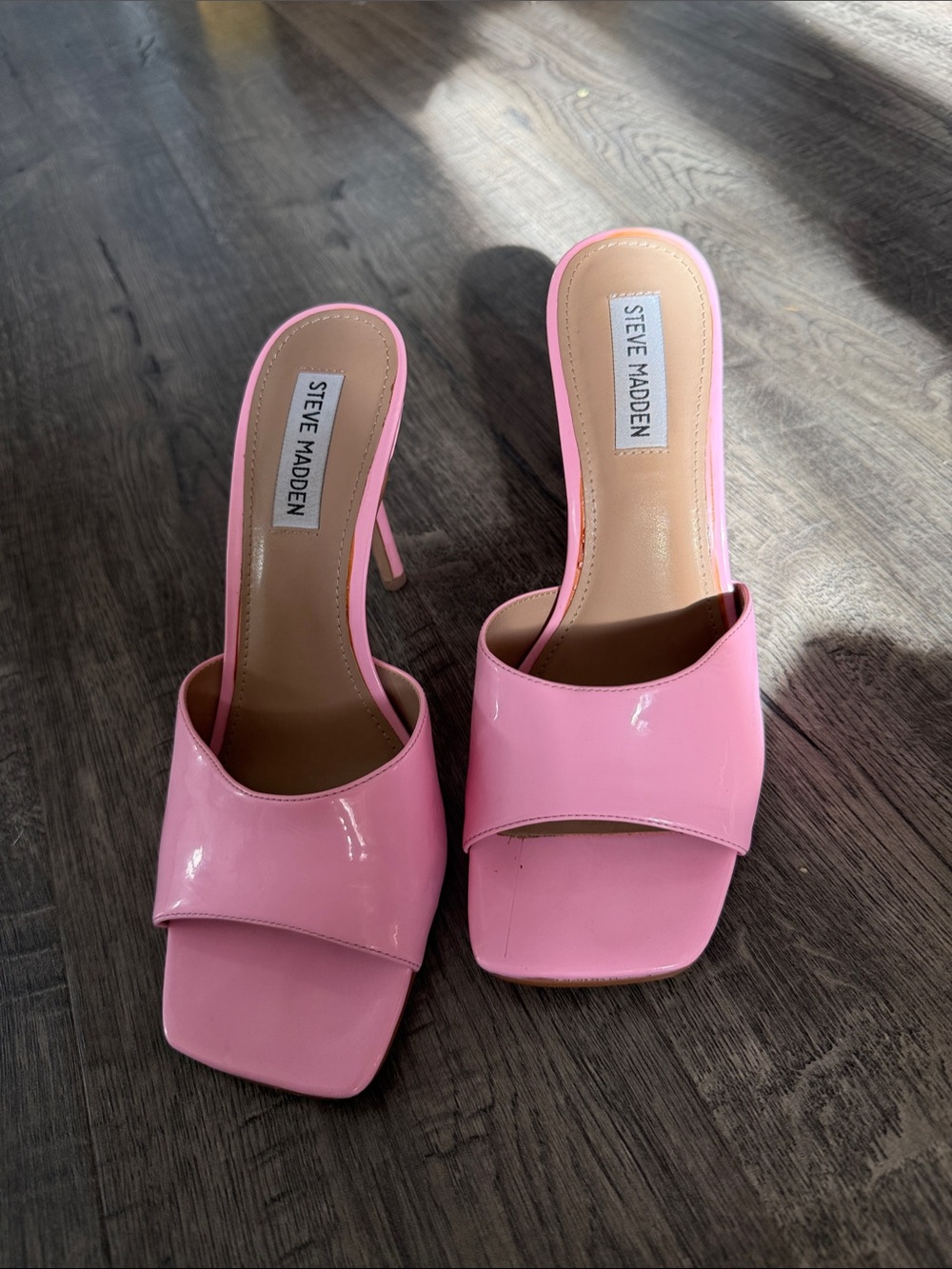 Steve Madden Pink Patent Open-Toe Mule Heels